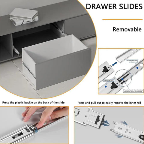 Heavy Duty 45mm Drawer Runners With Full Extension Drawer Slides Three Section Steel Ball Bearing Rails Side Mount 32 Inch in use