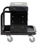 Side view of Mechanic Rolling Stool With Padded Seat And Three Drawer Tool Box For Garage Use With Pro Grade Ball Bearing Sliders.