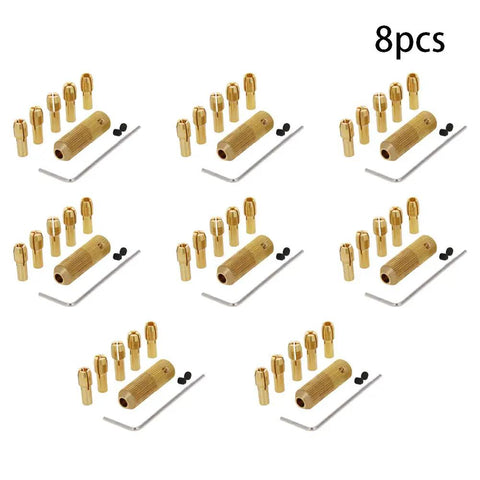 Top Tier Brass Drill Chuck Collet Bits Set With 3.17 Mm Shafts And Wide 0.5-3 Mm Range For Dremel Rotary Tools, 8 piece brass kit.