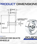 50 Pcs Metal Conveyor Skate Wheels Replacement Set For Flow Rail Systems Zinc Plated Steel Wheels For Gravity Rollers And Side Guides One Quarter Inch Bore Beefy And Easy Install, product dimension diagram
