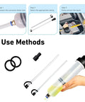 Smooth Operator Manual Oil Extractor Pump 200Cc Transparent Fluid Siphon showing use steps with tubing and extracting liquid.