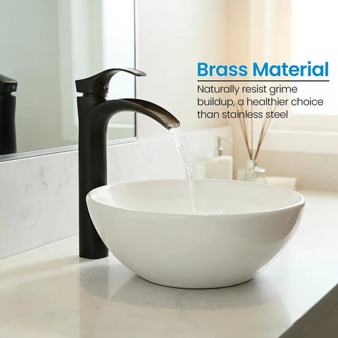 Matte Black Bathroom Vessel Sink Faucet With Waterfall Spout Tall Single Hole Design Quiet Operation Easy Install