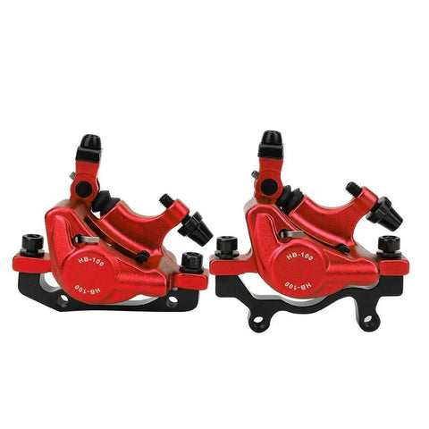 Rock Solid Top Tier Hydraulic Disc Brake Set Featuring Two Way Paddle Levers And Sturdy Aluminum Alloy Calipers, bright red finish.
