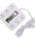 Absolute Game Changer 16 In 1 Smart Power Strip With Twelve AC Outlets Dual USB C Dual USB A Ports Auto Shutoff Heavy Duty Surge Protection Wall Mountable Zero Hassle Desk Setup top view of power strip with USB ports and multiple outlets.