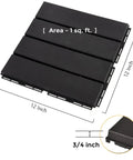 Interlocking Deck Tiles Waterproof Outdoor Flooring 12x12 Inches Gray 27 Piece Set with size details and open grid edges