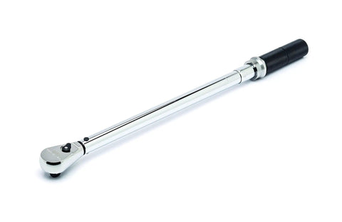 Half Inch Drive Micrometer Torque Wrench With 20 To 150 Foot-Pounds Range, Quick Set Collar, metal finish, isolated on white background