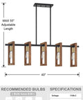 Five Light Farmhouse Chandelier With Hand Painted Wood Accents And Black Finish Rustic Semi Flush Mount Ceiling Light Fixture