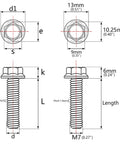 Tough As Nails Grade 5 Titanium Hex Bolt M7x25mm dimensions illustration showing size and thread details for automotive use.