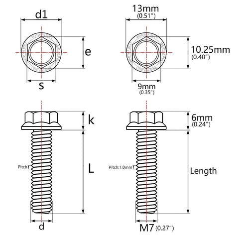 Tough As Nails Grade 5 Titanium Hex Bolt M7x25mm dimensions illustration showing size and thread details for automotive use.