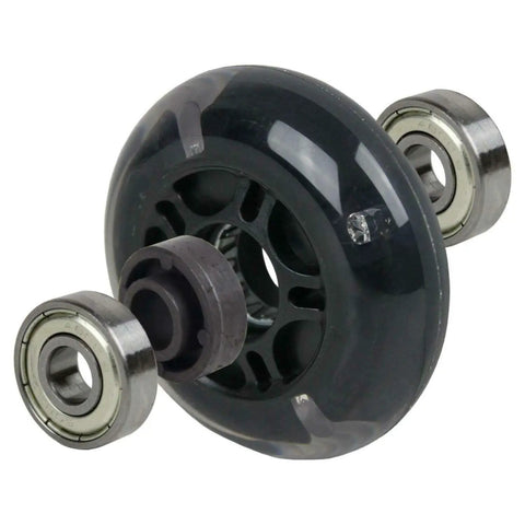 Close-up of 2 Pack Replacement Inline Skate Wheels 64mm 82A With Bearings For RipStik Rollerblade Luggage Style Inline Skates LED Upgrade.