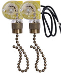 Zing Ear ZE 109 Two Wire Pull Chain Ceiling Fan Light Switch Replacement with bronze finish, side-by-side view, 2 Pack
