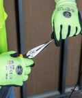 Person using Beefy 8 Inch Needle Nose Pliers With Extended Handles For Extra Reach And Leverage Induction Hardened Cutting Edges