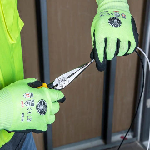 Person using Beefy 8 Inch Needle Nose Pliers With Extended Handles For Extra Reach And Leverage Induction Hardened Cutting Edges