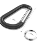 Three Inch Aluminum Carabiner D Ring Clip Set of 10 With 30mm Steel Rings for Backpack shown with measurements