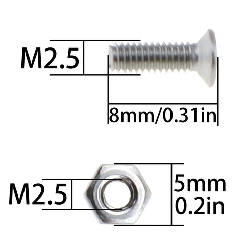 Tough As Nails D Series Panel Screws And Nut Kit featuring M2.5 X 8 mm rust-resistant stainless steel flat head fasteners.
