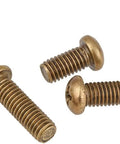 Top Tier Brass Self Tapping Screws With Classic Phillips Round Head Design And Knockout Heavy Duty Machine Bolt Build Featuring Slick Rust Resistant Finish For Bulletproof M3 8mm 25mm Fastener Use On Any Rig, showing 3 screws.
