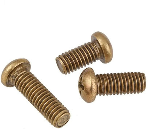 Top Tier Brass Self Tapping Screws With Classic Phillips Round Head Design And Knockout Heavy Duty Machine Bolt Build Featuring Slick Rust Resistant Finish For Bulletproof M3 8mm 25mm Fastener Use On Any Rig, showing 3 screws.