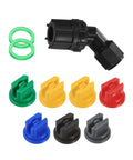 7 Pack Flat Fan Spray Tips With 110 Degree Coverage And 0.15mm To 0.6mm Orifice Plastic Sprayer Nozzle Set for gardening use.