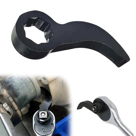 Three Eighths Inch Crowbar Adapter Head For Tight Spaces Heavy Duty Pry Bar Wrench Adapter displayed with wrench in use