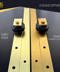 Front view of Brushed Brass Gold Barn Door Rollers Kit for interior closet and pantry doors, heavy-duty sliding hardware.