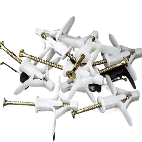 Self Drilling Drywall Anchors Kit 100 Pack with Zinc Plated Screws and Nylon Wall Plugs for Plasterboard Easy Install DIY Friendly Durable