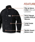 Beefed Up Heavy Duty Leather Welding Jacket For High Amperage And Out Of Position Work With Full Leather Front And Sides For Max Spatter Protection And Heat Guard XL K2989 showing features