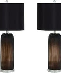 Contemporary Glass Table Lamps Set Of 2 In Black Finish With Hand Carved Glass And Crystal Accents for bedside or living room decor