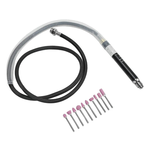 Badass Pneumatic Pencil Die Grinder Kit Featuring Knockout 65000 RPM Air Power, includes grinding bits and air hose.