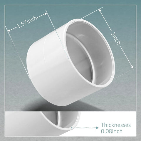 Angled front view of a white 2-inch PVC stop coupling fitting for a central vacuum system.