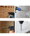 17 Piece SDS Plus Rotary Hammer Drill Bits And Chisels Set in use on brick, stone, wood and concrete surfaces, demonstrating versatility.