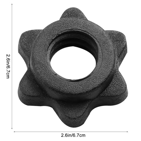Close-up of black spinlock dumbbell collar showing dimensions, part of 6 Pack Spinlock Dumbbell Collars For 1 Inch Bars.