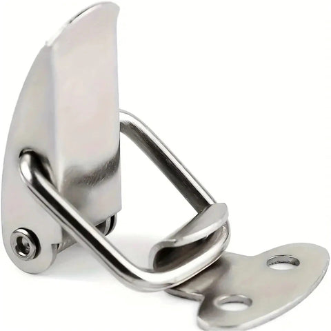 Close-up of a single latch from 8 Piece Spring Rod Latch Clip Set For Toolbox And Leather Box Doors, showing metal construction.