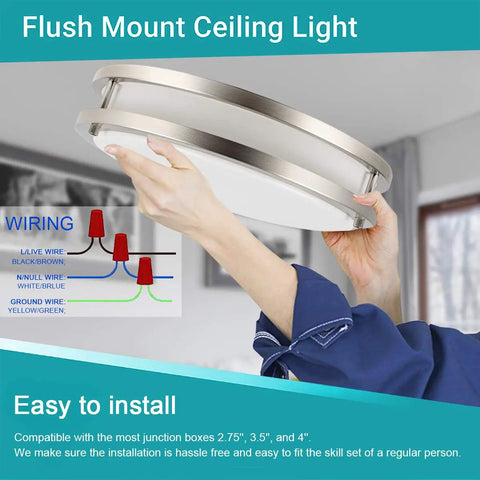 Hands installing 36W Dimmable LED Ceiling Light Fixture 13 Inch Flush Mount For Bedroom Kitchen Bathroom Hallway Stairwell Ultra Bright 3200 Lumens 3000K Warm White No Fuss Install