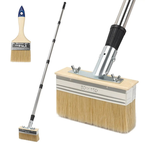 Long Handle Deck Stain Brush With 59 Inch Telescoping Pole 6 Inch Wide Stain Applicator and 3 Inch Detail Brush
