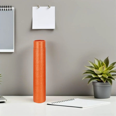 Adjustable Telescoping Poster Tube 52 to 95 cm for Posters, Blueprints and Artwork on office desk with plant and notebook