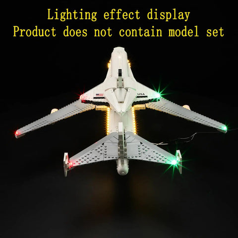 LED Light Kit For LEGO Shuttle Carrier Aircraft 10360 Building Blocks Model Lighting Set Lighting Only Model Not Included Battery Pack Not Included Compatible With Display Or Dioramas showing lighting effect on model from above