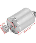 Dual Shaft 12V DC Vibration Motor With High Torque, showing size dimensions for DIY vibe devices and prototyping.