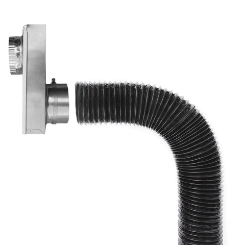 4 Inch Flexible Duct Hose, 12 Foot Black Vent Tube With 4-Layer Aluminum Construction And 2 Clamps connected to vent