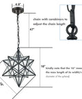 Diagram of Big 16 Inch Moravian Star Pendant Light With Clear Glass Adjustable Chain Hanging Star Ceiling Fixture and dimensions