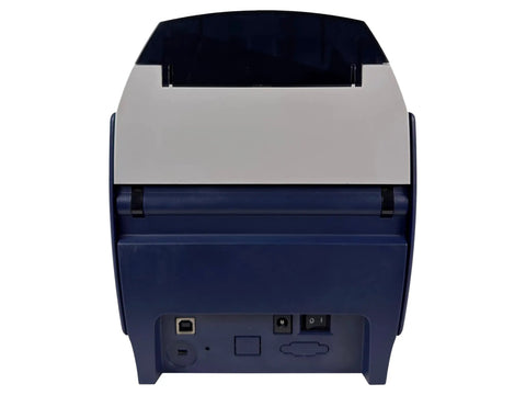 Back view of Straight Fire Slick Plug And Play Color Id Card Printer With Double Sided Dye Sublimation Printing and Solid Usb Link.