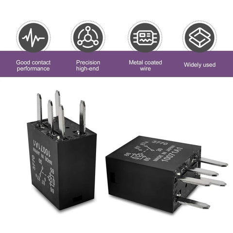 Hassle Free 2Pack Auto Fuel Pump Relays 12Volt 5Pin Direct Plug Power Switch 30Amp detailed view showing relay size and pin arrangement