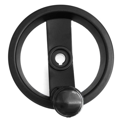 Foldable Hand Wheel With Folding Revolving Handle For Milling Machine in black aluminum alloy, top view
