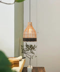 Rattan Pendant Light With Handmade Woven Lampshade, 1 Light Black Pendant For Kitchen Island, Wicker Ceiling Fixture.