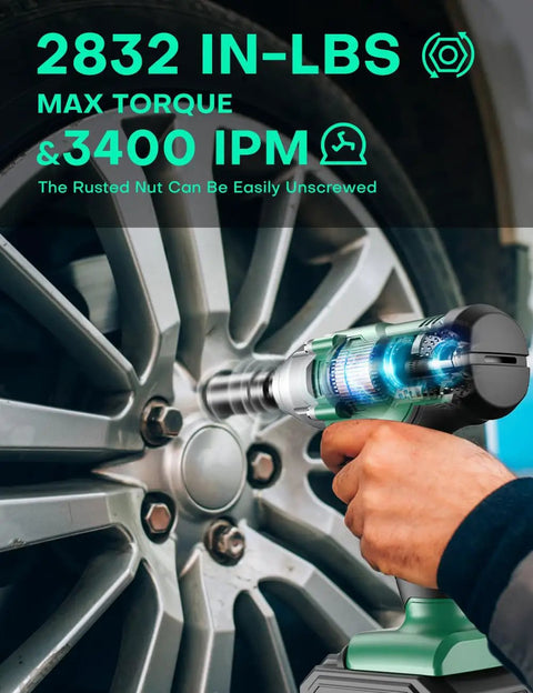 20V Cordless Impact Wrench 1/2 Inch Kit With Battery And Charger, Delivers Up To 236 Ft-Lbs Of Torque And 3400 IPM, Includes 7-Piece Socket Set And Variable Speed For Car Tires, Beast For Stubborn Lug Nuts And Rusted Fasteners