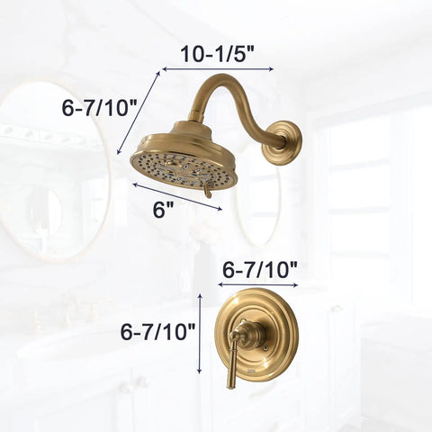 Boss Brushed Gold Shower Faucet Valve Kit For Wall Mounted Shower Fixtures Complete Mixer With Single Function Trim Kit Set