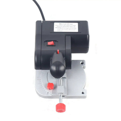 Top view of 110V 90W Mini Cut Off Saw with 45 Degree Bevel, Benchtop Metal Cutting Tool, Compact design with Safe Fixed Hole Base