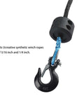 One Quarter Inch Clevis Slip Hook With Safety Latch, Built Tough Forged Steel Towing Hook For ATV And UTV, Black Silver Finish attached to winch rope.