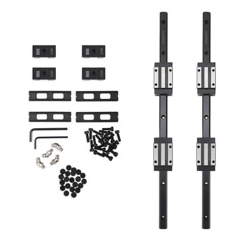 350mm HGR15 Linear Rail Kit with 4 HGH15CA carriages, 4 HG15 end stops, screws, and tools for precision CNC motion setup.
