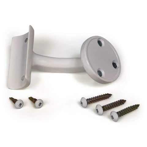 No Sweat 10 Ft Wall Mounted Aluminum Handrail In Gloss White With Returns mounting bracket and screws for ADA compliant installation.