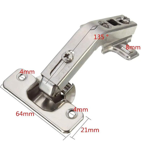 135 Degree Corner Folded Cabinet Door Hinge For Kitchen And Bathroom Cabinets Nickel Plated Iron Silver Finish Two Hole Base 1mm Thick